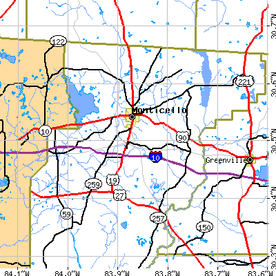 Zip code 32344 close-up map