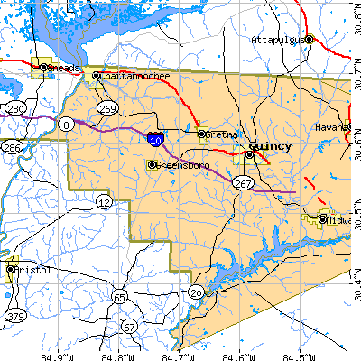 Zip code 32351 close-up map