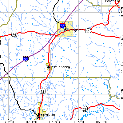 Zip code 36432 close-up map