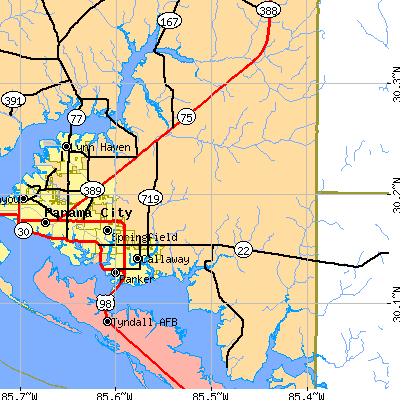 Zip code 32404 close-up map
