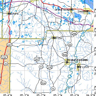 Zip code 32421 close-up map