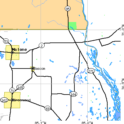 Zip code 32423 close-up map