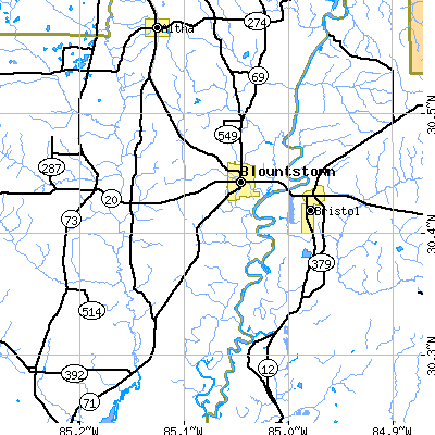 Zip code 32424 close-up map