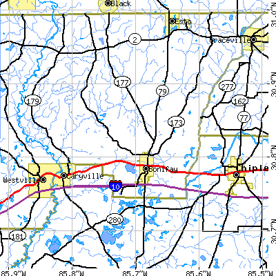 Zip code 32425 close-up map
