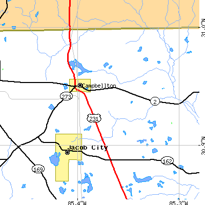 Zip code 32426 close-up map