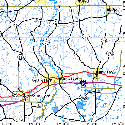 Zip code 32427 close-up map