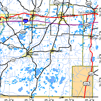 Zip code 32428 close-up map