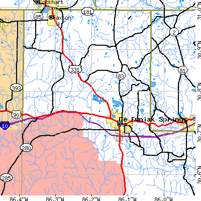 Zip code 32433 close-up map