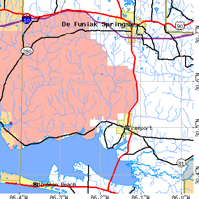 Zip code 32439 close-up map