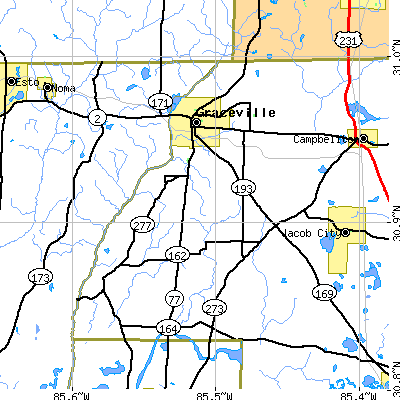 Zip code 32440 close-up map