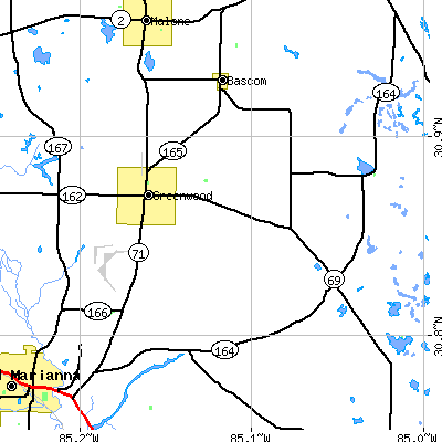 Zip code 32443 close-up map