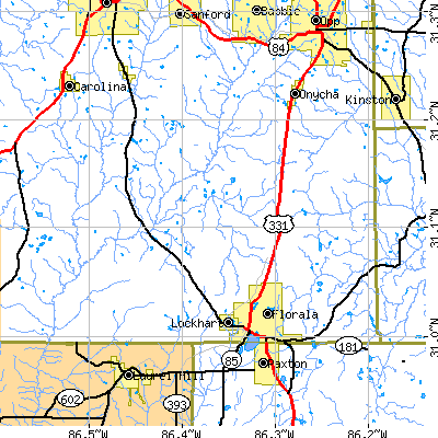 Zip code 36442 close-up map