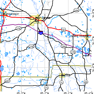 Zip code 32448 close-up map