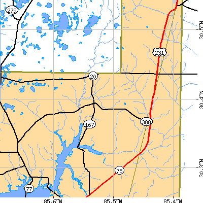 Zip code 32466 close-up map
