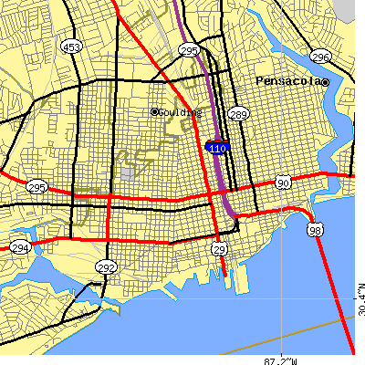 Zip code 32501 close-up map