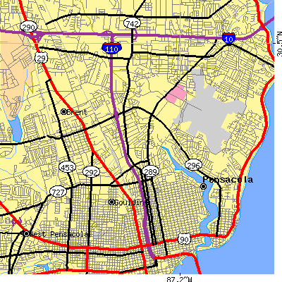 Zip code 32503 close-up map