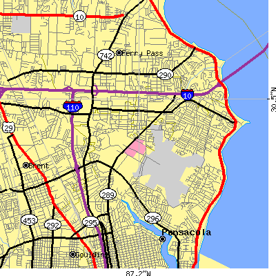 Zip code 32504 close-up map