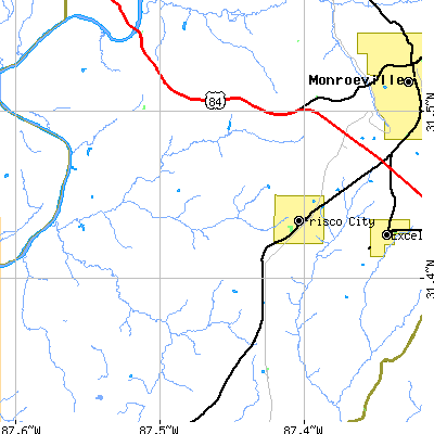 Zip code 36445 close-up map