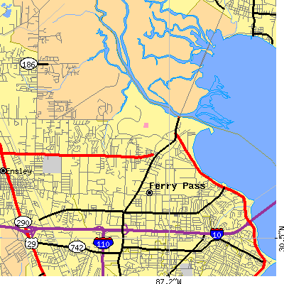 Zip code 32514 close-up map