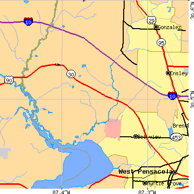 Zip code 32526 close-up map