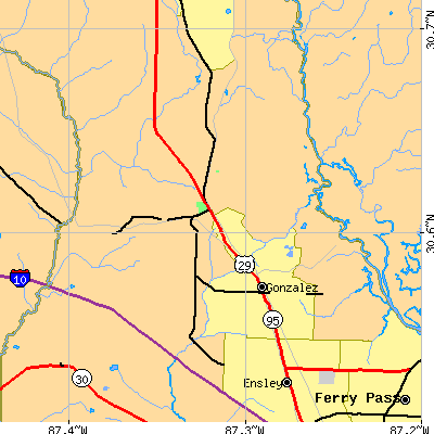 Zip code 32533 close-up map