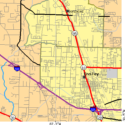 Zip code 32534 close-up map