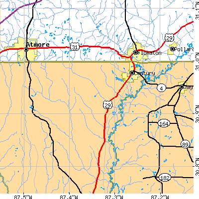 Zip code 32535 close-up map