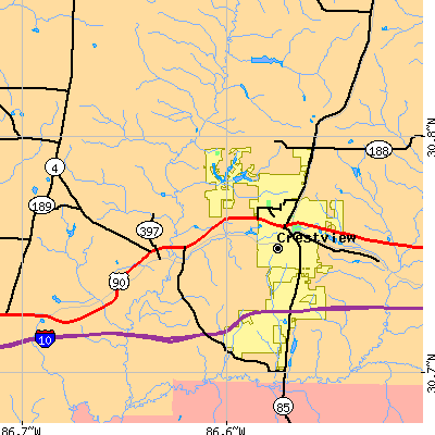 Zip code 32536 close-up map