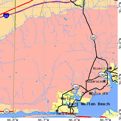 Zip code 32544 close-up map