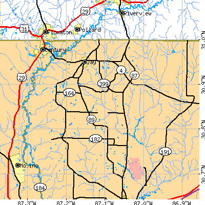 Zip code 32565 close-up map
