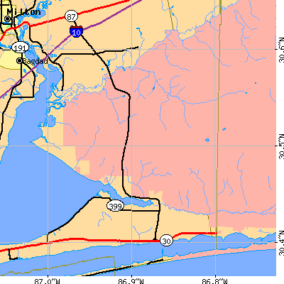 Zip code 32566 close-up map