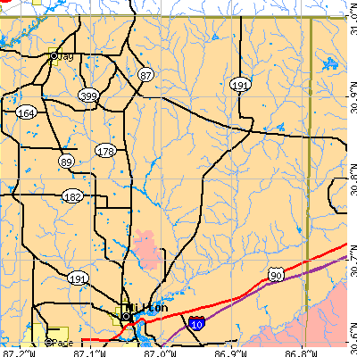 Zip code 32570 close-up map