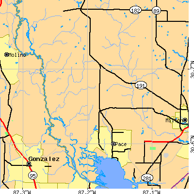 Zip code 32571 close-up map