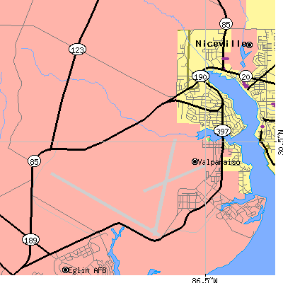 Zip code 32580 close-up map