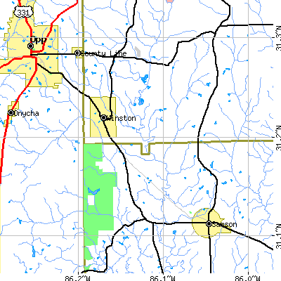 Zip code 36453 close-up map