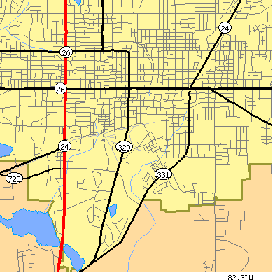 Zip code 32601 close-up map