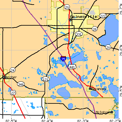 Zip code 32608 close-up map