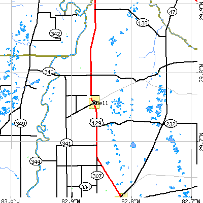 Zip code 32619 close-up map