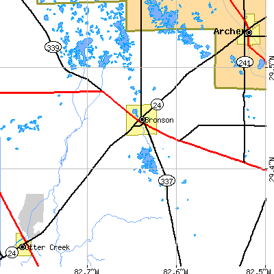Zip code 32621 close-up map