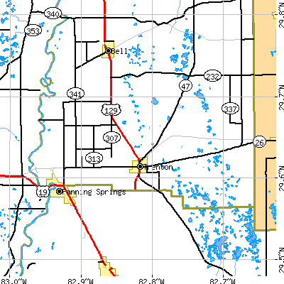 Zip code 32693 close-up map