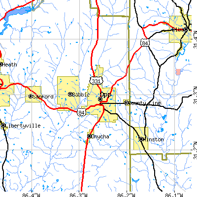Zip code 36467 close-up map