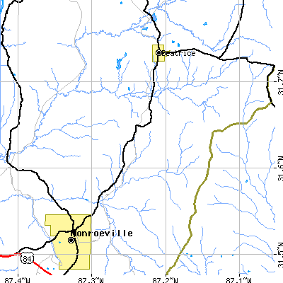 Zip code 36471 close-up map