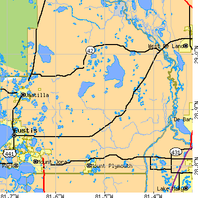Zip code 32736 close-up map