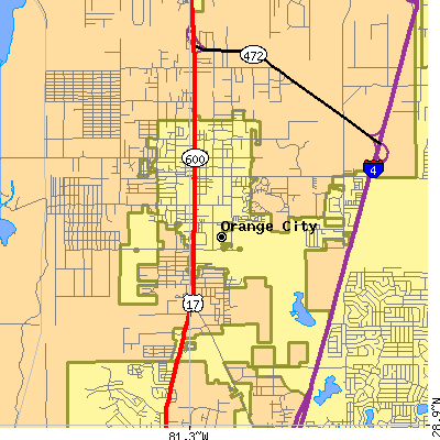 Zip code 32763 close-up map