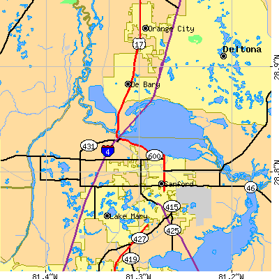 Zip code 32771 close-up map