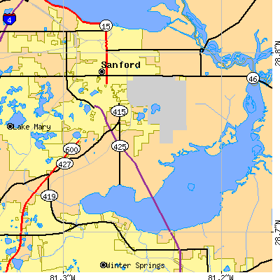 Zip code 32773 close-up map
