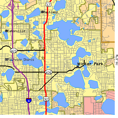 Zip code 32789 close-up map