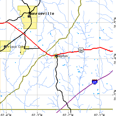 Zip code 36475 close-up map