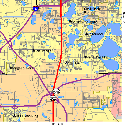 Zip code 32809 close-up map