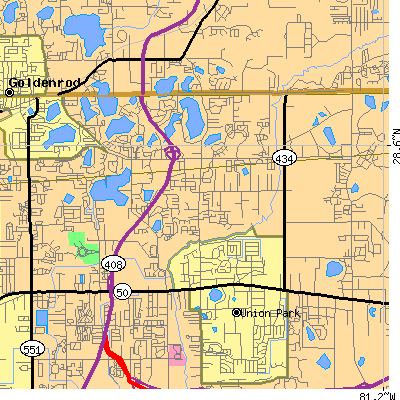 Zip code 32817 close-up map